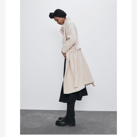 NWT! Zara medium textured wool blend high collar jacket with waist belt. - Picture 4 of 13